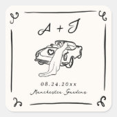 Whimsical Hand getrokken bruiloft Vierkante Sticker (Voorkant)