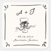 Whimsical Hand getrokken bruiloft Vierkante Sticker (Voorkant)