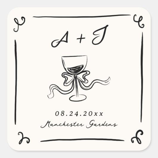 Whimsical Hand getrokken bruiloft Vierkante Sticker (Voorkant)