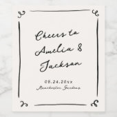 Whimsical Hand getrokken bruiloft Wijn Etiket (Enkel label)