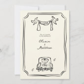 Whimsical Hand getrokken bruiloft zwart Kaart (Voorkant)
