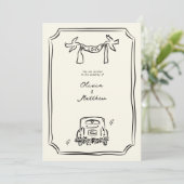 Whimsical Hand getrokken bruiloft zwart Kaart (Staand voorkant)
