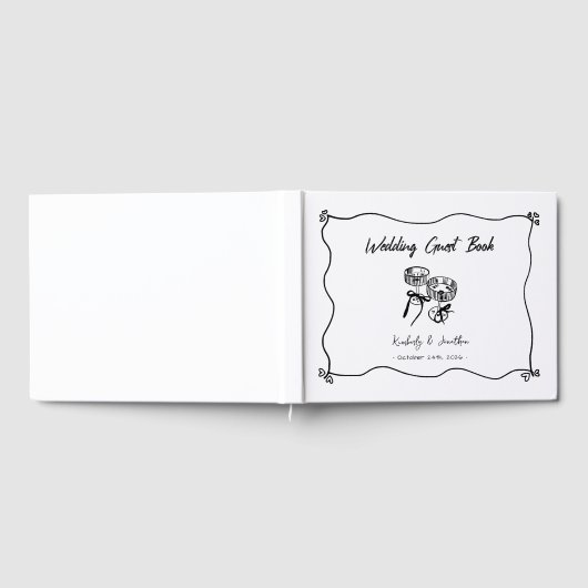 Whimsical Hand getrokken champagne bril bruiloft Gastenboek (Volledig)