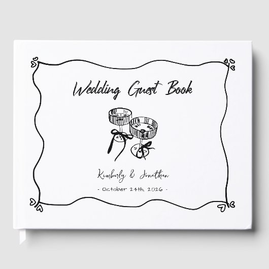 Whimsical Hand getrokken champagne bril bruiloft Gastenboek (Voorkant)