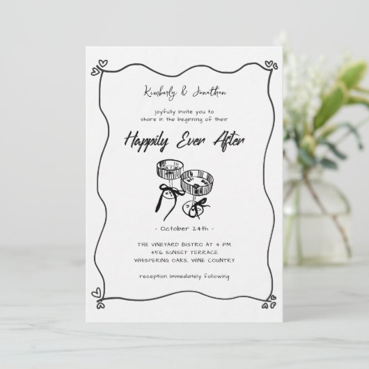 Whimsical Hand getrokken champagne bril bruiloft Kaart (Staand voorkant)