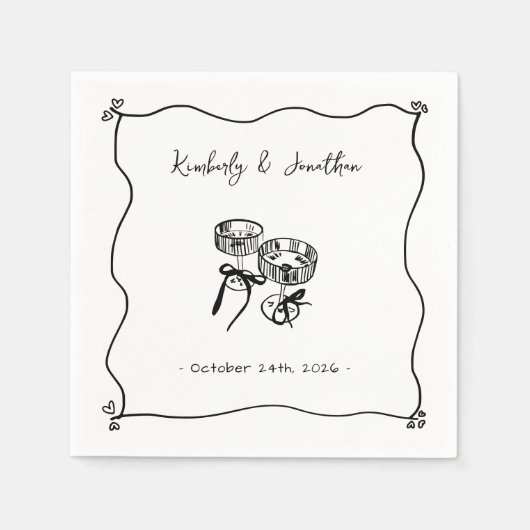 Whimsical Hand getrokken Champagne bruiloft Servet (Voorkant)