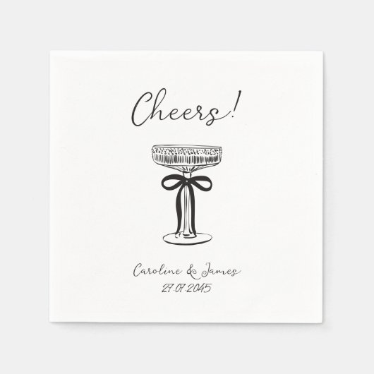 Whimsical Hand Getrokken Champagne Toast met boog Servet (Voorkant)