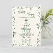 Whimsical Hand getrokken Champagne Toren bruiloft Kaart (Staand voorkant)