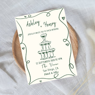 Whimsical Hand getrokken Champagne Toren bruiloft Kaart
