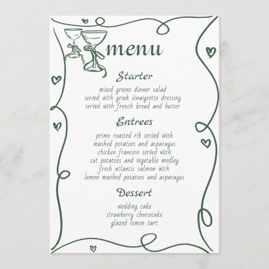 Whimsical Hand getrokken Champagne Wedding Menu (Voorkant)