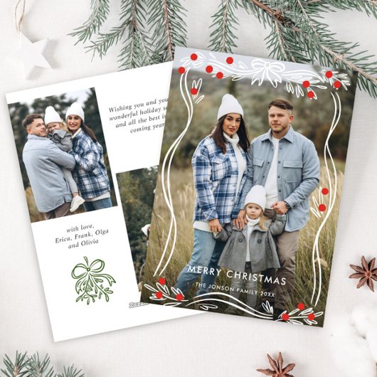 Whimsical Hand getrokken Christmas Bow Ribbon 3 Fo Feestdagenkaart