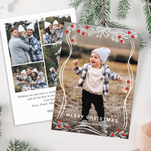 Whimsical Hand getrokken Christmas Bow Ribbon 5 Fo Feestdagenkaart