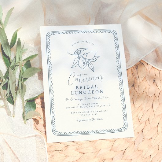 Whimsical Hand getrokken citroen | Blauw Vrijgezel Kaart