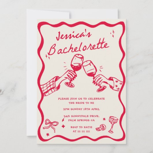 Whimsical Hand getrokken Cocktail Bachelorette Par Kaart (Voorkant)