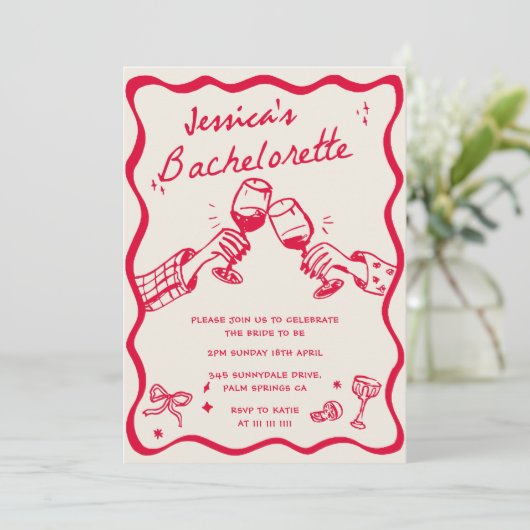 Whimsical Hand getrokken Cocktail Bachelorette Par Kaart (Staand voorkant)
