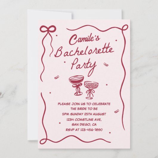 Whimsical Hand getrokken Cocktail Bachelorette Par Kaart (Voorkant)