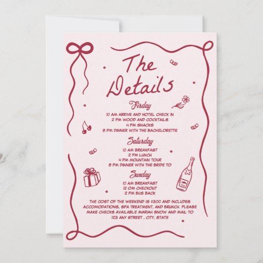 Whimsical Hand getrokken Cocktail Bachelorette Par Kaart (Achterkant)