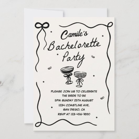 Whimsical Hand getrokken Cocktail Bachelorette Par Kaart (Voorkant)