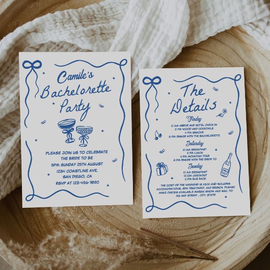 Whimsical Hand getrokken Cocktail Bachelorette Par Kaart