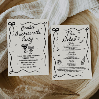 Whimsical Hand getrokken Cocktail Bachelorette Par Kaart