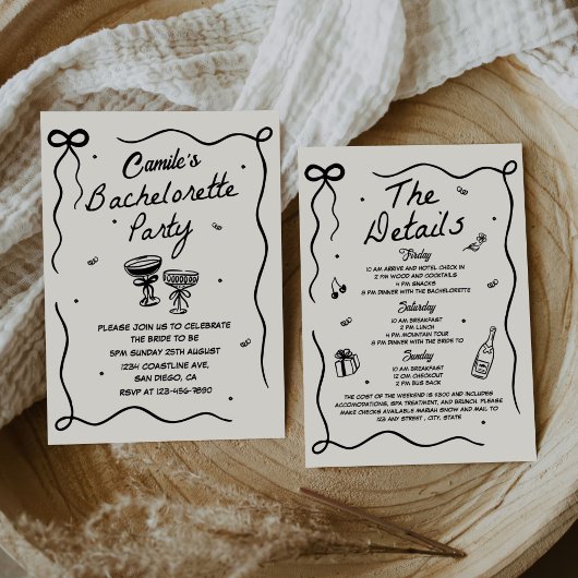 Whimsical Hand getrokken Cocktail Bachelorette Par Kaart