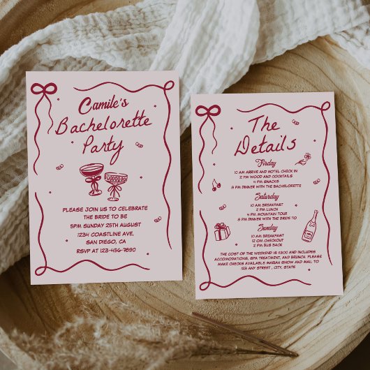 Whimsical Hand getrokken Cocktail Bachelorette Par Kaart