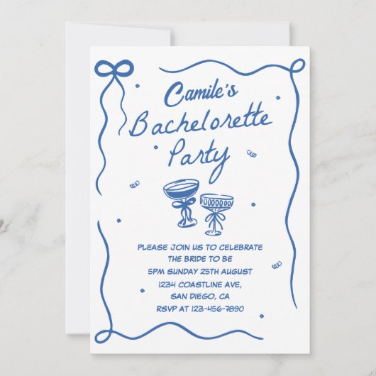 Whimsical Hand getrokken Cocktail Bachelorette Par Kaart (Voorkant)