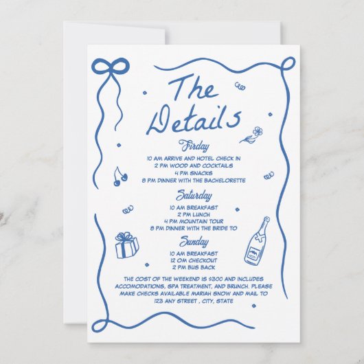 Whimsical Hand getrokken Cocktail Bachelorette Par Kaart (Achterkant)