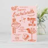 Whimsical Hand getrokken Cocktail Bachelorette Par Kaart (Staand voorkant)
