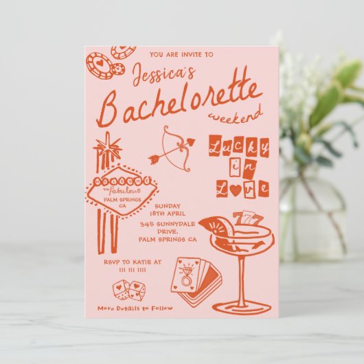 Whimsical Hand getrokken Cocktail Bachelorette Par Kaart (Staand voorkant)