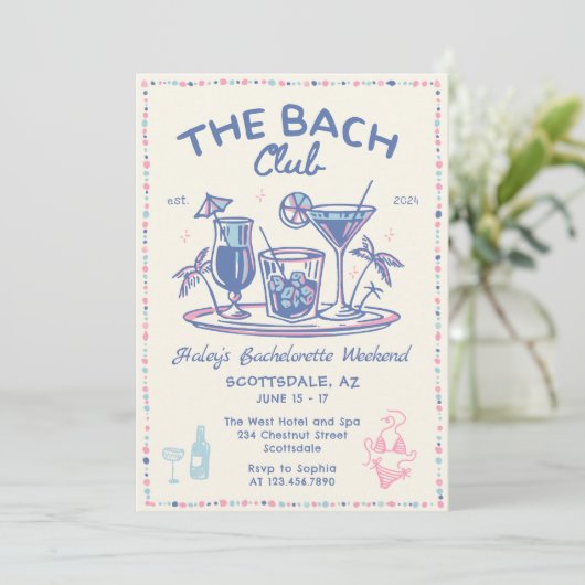 Whimsical Hand getrokken Cocktail Bachelorette Wee Kaart (Staand voorkant)