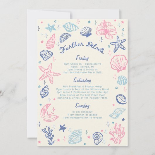 Whimsical Hand getrokken Cocktail Bachelorette Wee Kaart (Achterkant)