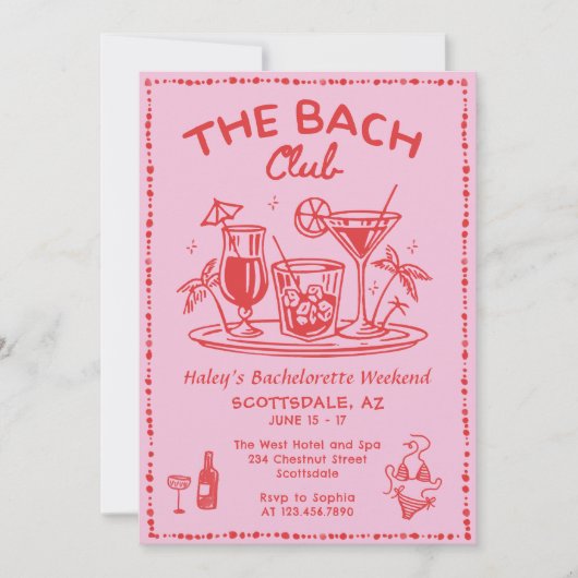 Whimsical Hand getrokken Cocktail Bachelorette Wee Kaart (Voorkant)