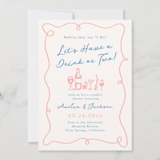 Whimsical Hand getrokken Couple's Douche Kaart (Voorkant)