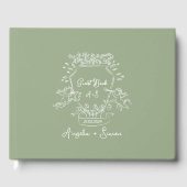Whimsical Hand getrokken Crest Sage Green Wedding Gastenboek (Voorkant)