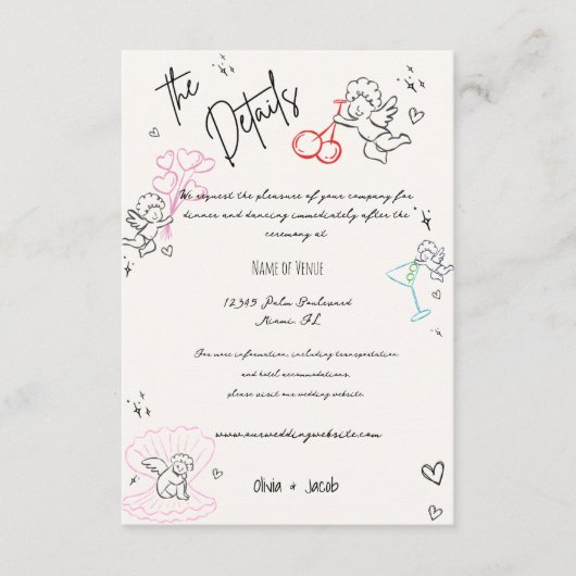 Whimsical Hand getrokken Cupido Cherub bruiloft de Informatiekaartje (Voorkant)