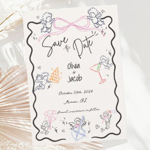 Whimsical Hand getrokken Cupido Scribble Bow Bruil Kaart