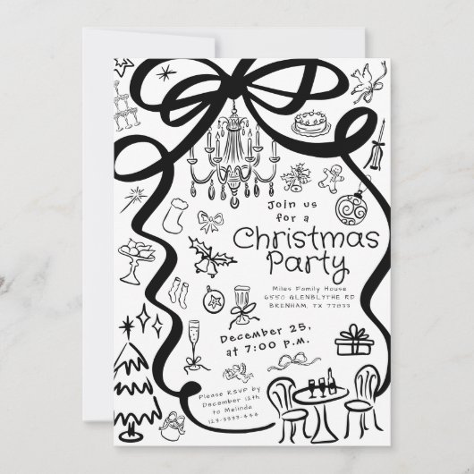 Whimsical Hand getrokken Dinner Party Uitnodiging (Voorkant)
