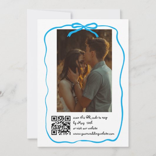 Whimsical Hand getrokken Doodle Blauwe Foto bruilo Kaart (Achterkant)