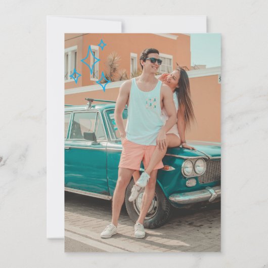 Whimsical Hand getrokken Doodle Blue bruiloft Save The Date (Achterkant)