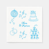 Whimsical Hand getrokken Doodle Blue bruiloft Servet (Voorkant)