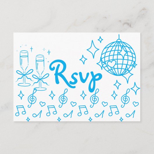 Whimsical Hand getrokken Doodle Blue Wedding RSVP Informatiekaartje (Achterkant)