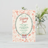 Whimsical hand getrokken doodle Christmas Party Kaart (Staand voorkant)