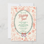 Whimsical hand getrokken doodle Christmas Party Kaart (Voorkant)