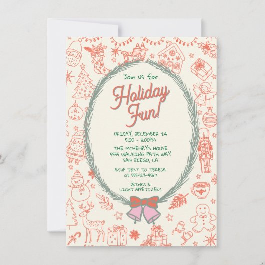 Whimsical hand getrokken doodle Christmas Party Kaart (Voorkant)