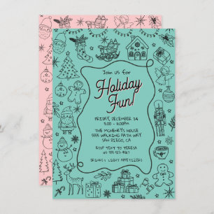 Whimsical hand getrokken doodle Christmas Party Kaart