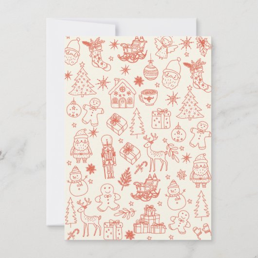 Whimsical hand getrokken doodle Christmas Party Kaart (Achterkant)