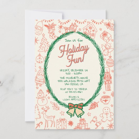 Whimsical hand getrokken doodle Christmas Party Kaart (Voorkant)