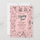 Whimsical hand getrokken doodle Christmas Party Kaart (Voorkant)