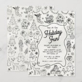 Whimsical hand getrokken doodle Christmas Party Kaart (Voorkant / Achterkant)